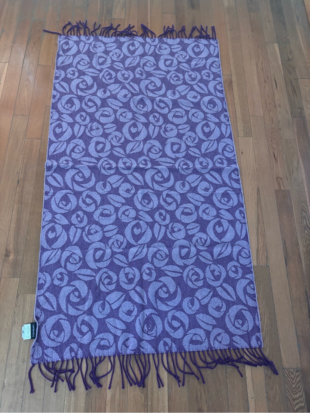 Yves Saint Laurent Purple Floral Jacquard Scarf with Fringe